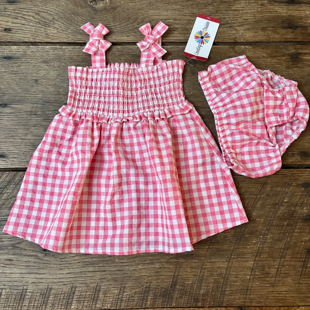 NWT Counting Daisies Toddler Girl's Smocked‎ Tank & Bloomers Dress Ruffles Bows